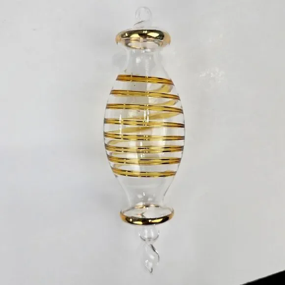 Gold Swirl Blown Glass Finial Christmas Ornament - Picture 1 of 5